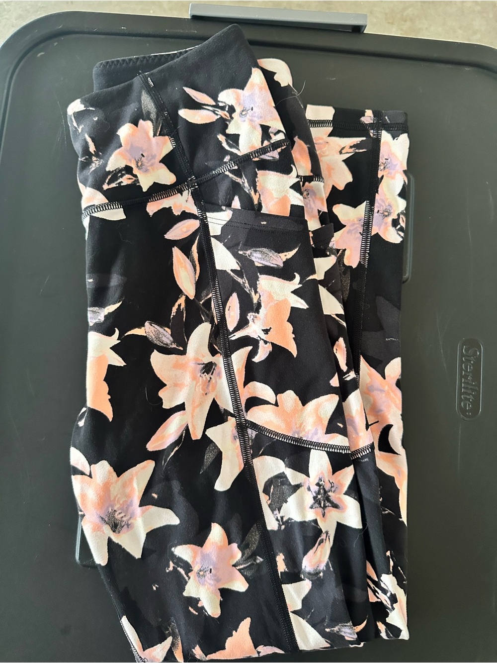 Victoria's Secret Black Leggings with Peach Floral Print